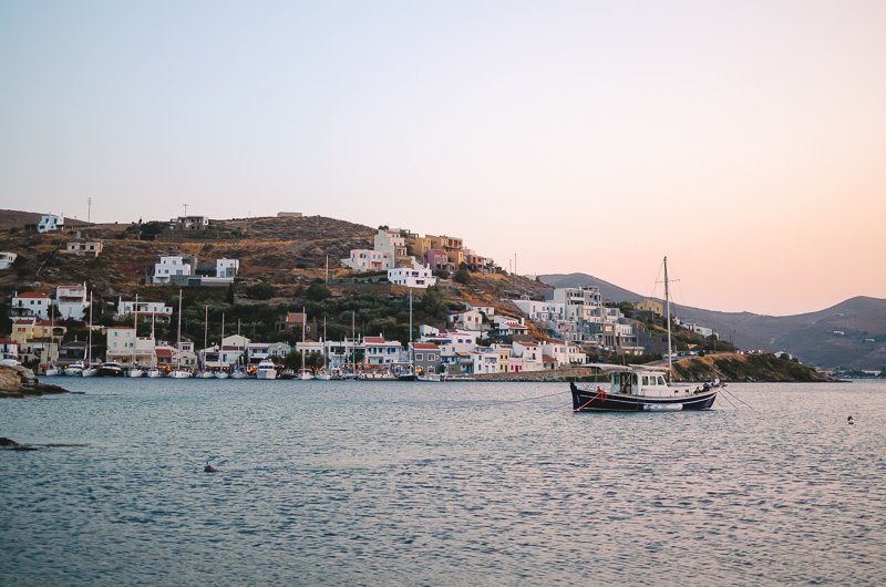 The village of Vourkari at sunset